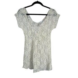 Deligates Babydoll Top M White Lace Floral Mesh Regency Coquette Indie Festival